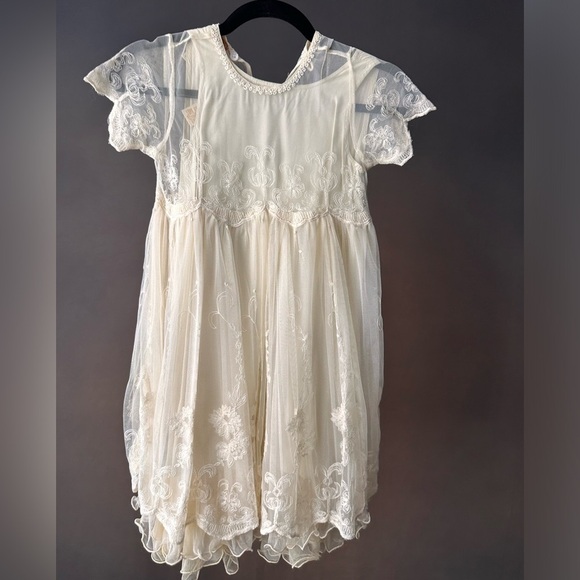 Vintage cream kids girls dress #A41 - Picture 2 of 3